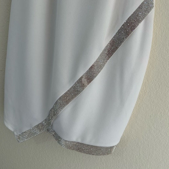 BCX Asymmetrical-Hem Rhinestone Dress Halter Off White Body-con Spandex Size M - Picture 5 of 10
